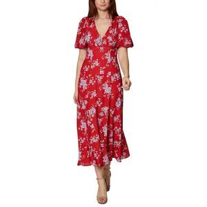 Betsey Johnson Womens Red Floral Midi Dress Size 2